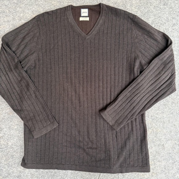 Nordstrom Other - JWN Sweater Mens Large Brown V Neck Merino‎ Wool Cotton Ribbed Knit Pullover